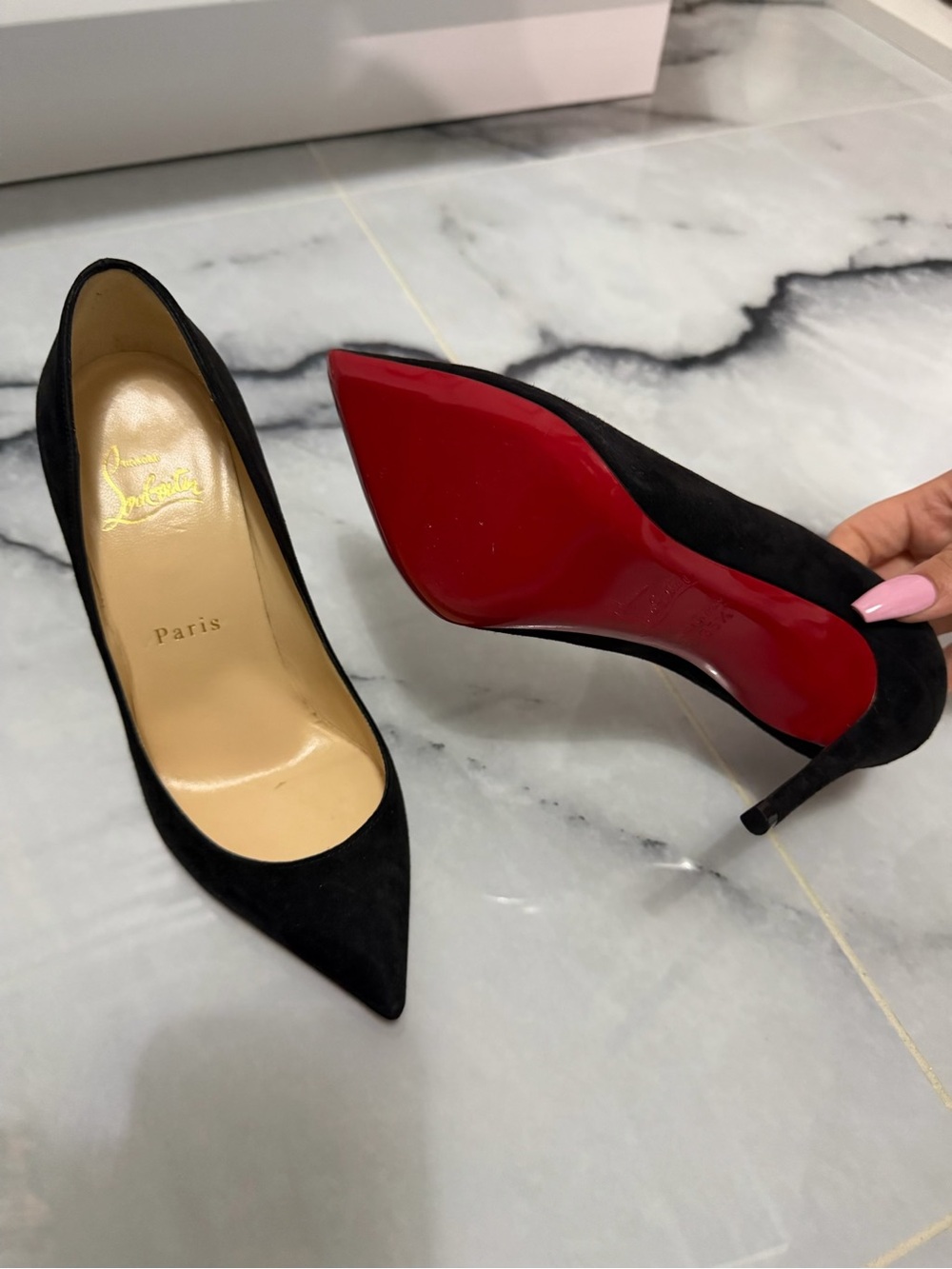 Christian Louboutin Black Suede Pointed Pump with Signature Red Sole